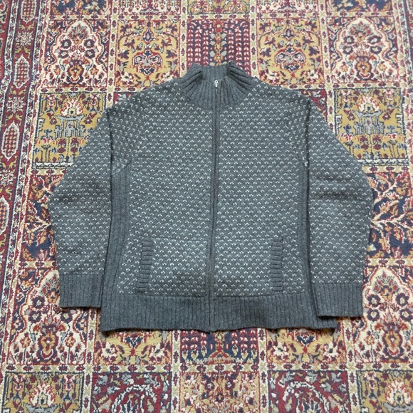 L.L. Bean Sweaters - VTG 90s LL Bean Gray Lambswool Birds Eye Full Zip Cardigan Sweater Large 0BHJ7